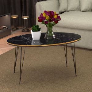 Table basse Hirtshals ovale 41 x 90 x 50 cm marbre noir or