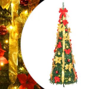 VidaXL Sapin de Noël Artificiel escamotable 150 LED, Arbre de Noël avec Lumières, Décoration de Fête Vacance Maison Intérieur Extérieur, 180 cm