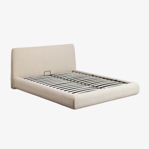 Image de Lit avec coffre de rangement rabattable tapiss&eacute;e Norena