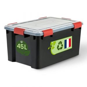Iris Ohyama Boite Rangement Herm&eacute;tique Plastique 45L Unit&eacute; Noir WSB-45