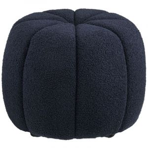 Pouf Rond en Tissu Boucl&eacute; bleu marine Pieds MDF - PUMBA