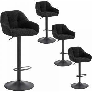 Lot de 4 Tabourets de Bar Chenille+Velours Côtelé. Tabouret Bar Réglable en Hauteur avec Dossier. Repose-Pieds. Noir - Woltu