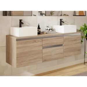 Meuble de salle de bain suspendu avec double vasque - Naturel clair - 150 cm - JIMENA II