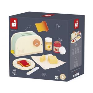 Janod Grille Pain Enfant en Bois - Jeu Imitation Petit D&eacute;jeuner - 10 Accessoires Inclus - avec Tartines Qui Sautent - D&eacute;veloppe Imagination - D&egrave;s 3 Ans - J06636