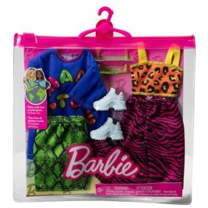 Mattel Fashion Pack HJT36 Ensemble Complet de vêtements pour poupée, Pantalon Haut, Jupe et Haut imprimé de Basket-Ball et Lunettes de Soleil
