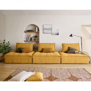 Marisol - canapé modulable droit 3 places - velours texturé - Jaune
