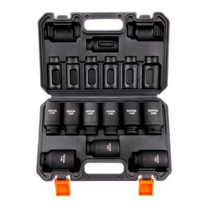 VEVOR Jeu de Douilles à Choc 1/2" Jeu de 9 Douilles à Impact Métriques 29-38 mm 6 Pans en Acier Allié CR-Mo Dureté HRC 42-48 Repère de Taille Facile avec Mallette de Transport pour Réparation Auto