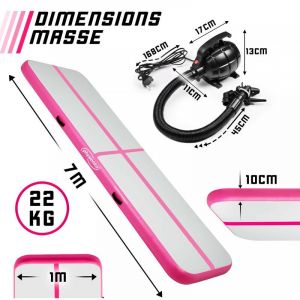 Image de Physionics® Tapis de Gymnastique Gonflable - 700/100/10 cm, Pompe à Air, Rose - Airtrack, Tumbling, Tapis de Sol, Piste de Yoga