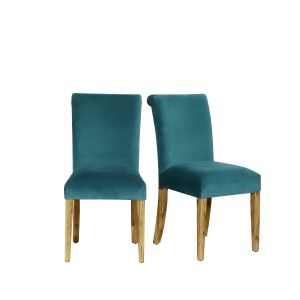 ALIX - Chaises en bois et velours, lot de 2 bleu canard