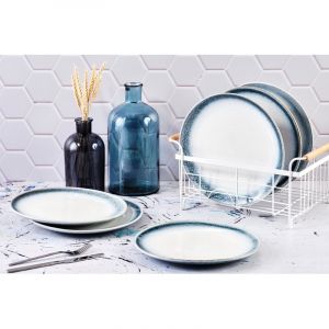 6 Assiettes Cosmos bleu/blanc nacré - D.27 cm