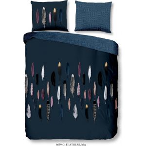 Image de Good Morning Enveloppe de couette "plumes" - Bleu - (200x200 cm) - Coton