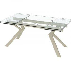 Vente-unique - Table à manger extensible 6 à 8 personnes en verre trempé et métal beige - Transparent - velika