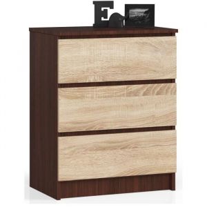 Commode Akord K60 Wengé 60 cm 3 tiroirs façade Chêne Sonoma 60x40x77 cm