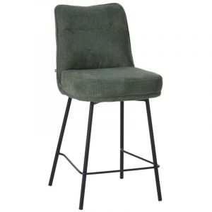 Tabouret de bar L&eacute;on tissu vert pieds m&eacute;tal