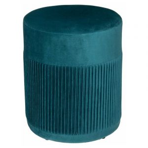 Pouf en Velours Rond 38 cm - SILUMEN - Bleu Canard, Gris et Bleu