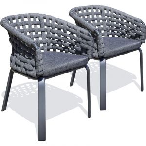 DCB Garden Lot de 2 fauteuil de jardin en corde tissée et aluminium anthracite - CAMARGUE