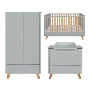 Chambre complète lit évolutif 70x140 commode à langer et armoire 2 portes Novelies Zara Gris