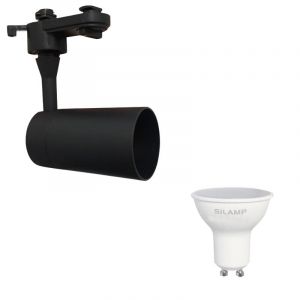 Silamp Kit Spot LED sur rail Monophasé Noir + Ampoule LED GU10 8W - Blanc Chaud 2300K - 3500K