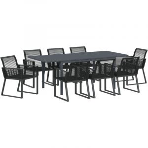 VidaXL Ensemble De Salle À Manger De Jardin 9 Pièces Noir Poly Rattan, Table De Jardin Extensible Anthracite (140-210)X90x73 Cm Acier