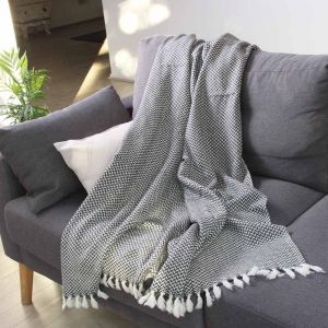 Les Jardins de la Comtesse Plaid cachemire et laine petits chevrons Gris Anthracite - Plaid Confort - 130 x 230 cm