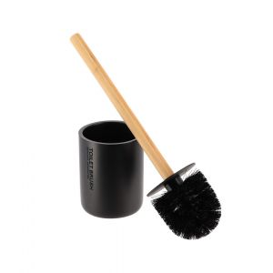 Tendance Brosse wc avec support en résine Noir mat & manche en Bambou - Noir/bambou