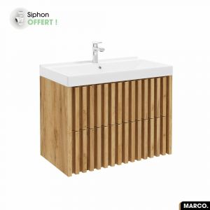 Ensemble meuble sous vasque avec vasque à encastrer - Siphon OFFERT MARCO Oak 80 x 56 x 45 cm