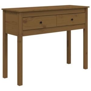 Décoshop26 Meuble console d'entrée moderne table d'appoint avec tiroirs 100 x 35 x 75 cm bois de pin marron miel DEC032044