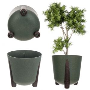 Cache-pot avec insert intérieur, pot de fleurs rond en plastique pour l'intérieur et l'extérieur (vert, 34 cm), K9927 - Kadax