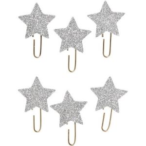 Creotime Trombones - Étoiles argent pailletées - 30 mm - 6 pcs
