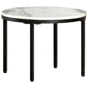 VidaXL Table basse Blanc et noir &Oslash;50 cm Marbre solide v&eacute;ritable