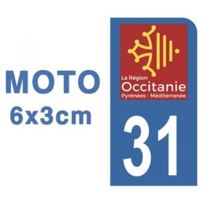 Autocollants Stickers plaque immatriculation scooter moto d&eacute;partement 31 Haute-Garonne Logo R&eacute;gion Occitanie