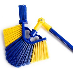 Brosse extensible Shine pour gouttières et angles jusqu'à 3,6 mètres - Brosse à gouttière 5 pièces avec tête de brosse inclinable à 90° - Ergonomique - Bleu/Jaune
