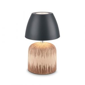 BRILONER - Lampe de table sans fil LED IP44 avec fonction tactile, dimmable, pied en céramique, chevet, salon à poser, 13,5x22 cm, anthracite-bois