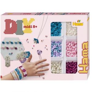 Hama Perlen 3712 Perles de Repasser Boîte Cadeau Bijoux avec environ 2400 Perles MIDI Comprend Modèle de Plaque Hexagonale en Papier de Repassage Accessoires Cheveux pour Enfants de 5 ans et plus