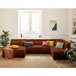 Onyx - canapé panoramique modulable d'angle droit 7 places - en velours côtelé - Terracotta