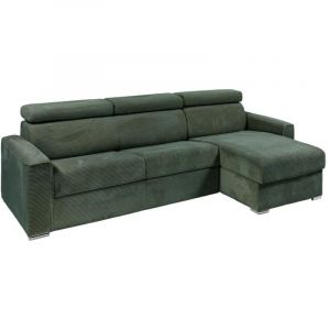 Canapé d'angle réversible convertible express en velours côtelé vert - Couchage 140 cm - Matelas 18 cm - VIZIR