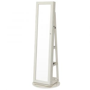 Songmics Armoire à bijoux pivotante sur pieds, Meuble de rangement 3-en-1 pour cosmétiques, avec miroirs, étagères, serrure, Blanc Boisé