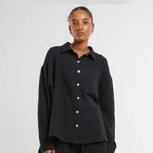 Urban classics Ladies Oversized Musselin Blouse Femme Chemisettes noir Taille XS Vêtements - Couleur noir - Taille XS