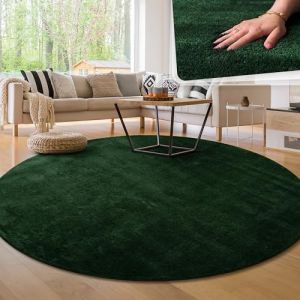 Tapis de Salon Unicolore Lavable Pile Courte et Douce, Dimension:80 cm Rond, Couleur:Vert