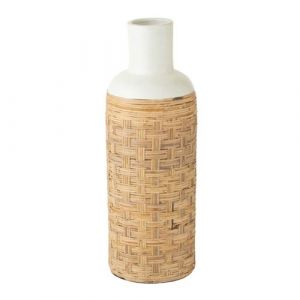 Vase D&eacute;co avec Tissage Rotin Bali 75cm Blanc & Naturel