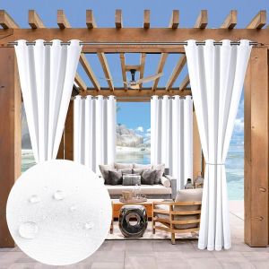 Rideaux d'extérieur Imperméables à oeillets 132x244cm Blanc - Résistant à l'Eau, Anti-accrochage, Lavable en Machine
