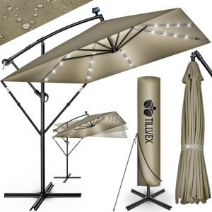Tillvex Parasol déporté Rectangulaire Ø 330 cm + Housse de Protection & contre le vent Marron - avec LED
