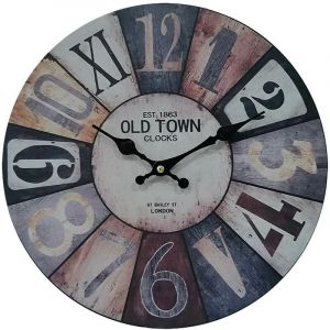 Rebecca Mobili Horloge Décorative Horloges Murale Mdf Blanc Marron Gris Style Retro