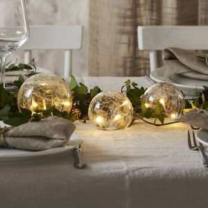 Best Season Star Trading led Lampe de table Triss, décoration de table, transparent, blanc chaud, boules en verre, minuterie, batterie, 77 cm