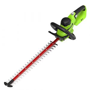 Greenworks Taille-Haies Sans Fil Brushless 24V GD24HT61, Lame &agrave; Double Action 61cm, Coupe des Branches et des Tiges Jusqu'&agrave; 25,4 mm d'&eacute;paisseur, 3200 SPM, sans Piles ni Chargeur