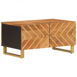 VidaXL Table Basse, Table d'Appoint avec Porte et Pieds, Bout de Canap&eacute;, Meuble de Salle de S&eacute;jour, Moderne, Marron et Noir Bois de Massif Manguier