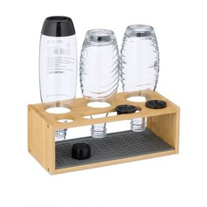 Relaxdays Support pour 3 Bouteilles telles Que Les SodaStream, en Bambou, égouttoir Pratique, Nature et Gris