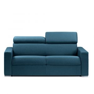 Image de Italian Spirit Canapé convertible RAPIDO DARWIN têtières réglables couchage 140cm matelas 16cm tissu tweed bleu pétrole - bleu