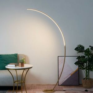 Image de Kosilum Lampadaire courbé LED laiton mat 170 cm - Thalia