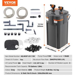 Filtre d'aquarium 1000 L/H-VEVOR-11W-Filtre de Puissance Submersible avec Fonctions Multiples pour Aquariums